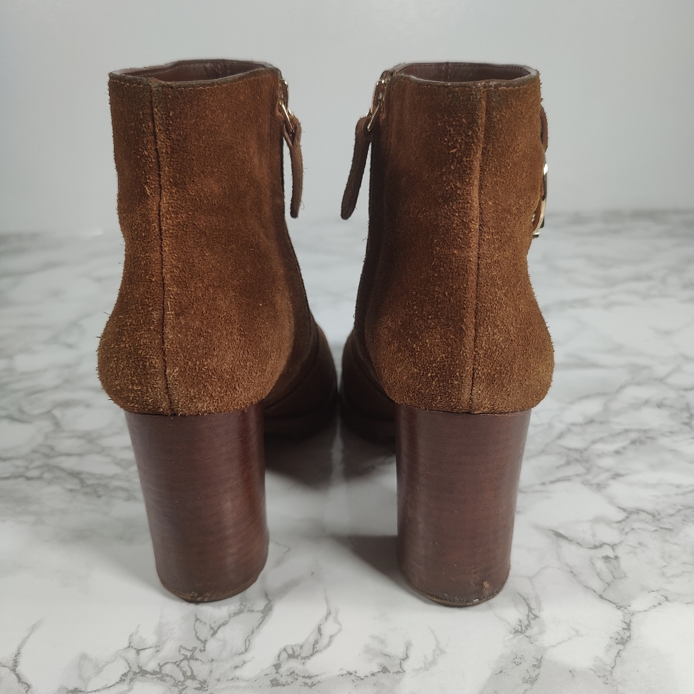 Tory Burch Sofia Lug Sole Booties Brown Suede Size 6 - Picture 3 of 16